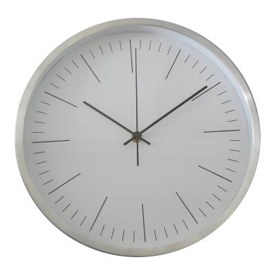 China Modern Antique Style 12In Kitchen HOME Decor No Number Style Battery Operated Brief Quartz Aluminum Framed Wall Clock For Office for sale