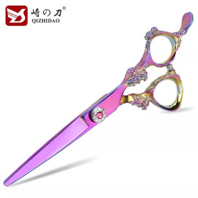 China Professional Purple Straight Hair Scissors Barber Shears Colorful Dragon Handle Hair Cutting Scissors 6 Inch Hairdressing Scissors for sale