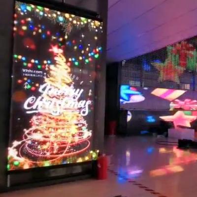 China Transparent Indoor Top Hanging Full Color Rental LED Video Screen P3.91-7.8 Transparent Glass LED Display for sale