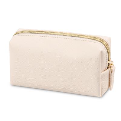 China Fashion OEM Customized PVC Luxury Make Up Pouch Bag Beige Cosmetic Bag Business Travel Gift Makeup Bag Beautiful for sale