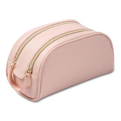 China Fashion Promotional Custom Logo Zipper Mini PVC Makeup Pouch Bag Double Opening Cute Pink Travel Cosmetic Bags For Women for sale