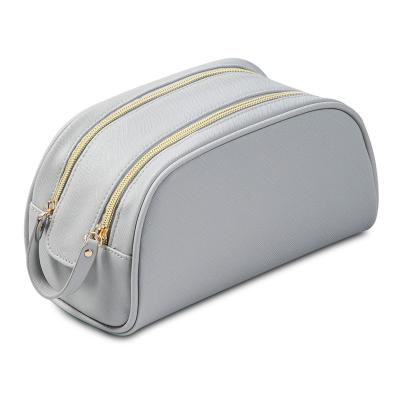 China Fashion Women's Gray Color Zipper Traveling Portable PVC Makeup Bag Handed Wholesale Custom Makeup Cosmetic Bags for sale