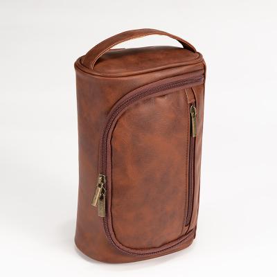 China Fashion Travel PU Leather Small Cosmetic Bag Men's Waterproof Zipper Brown Toiletry Bag Organizer for sale