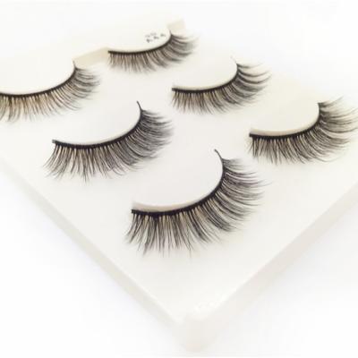 China Flexible 3 Pairs False Eyelashes Cotton Soft Natural Thick Plastic Rod Artificial Fiber Curling Dense Eyelashes for sale