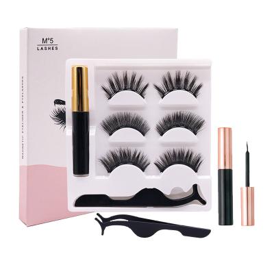 China Long Three Pairs Natural Magnetic Eyeliner Eyelashes Set Glueless Magnetic False Eyelashes Magnet Eyelashes for sale