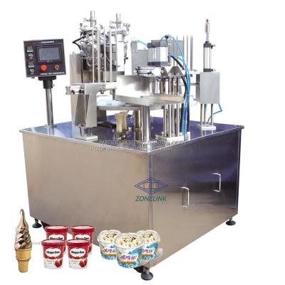 Cina 1200*1040*1800 Rotary Gelato Ice Cream Cup Filling Sealing Machine for Food Shop Sale in vendita