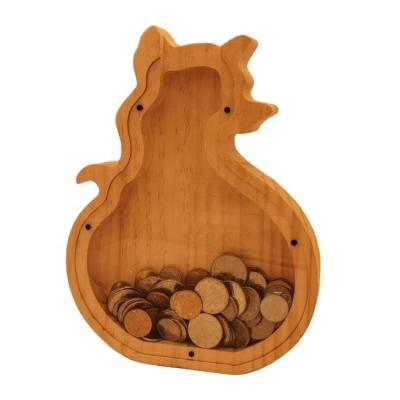 China Wooden manufacturers supply new English creative wooden piggy bank transparent glass piggy bank letter the logo printed for sale