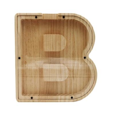 China Hot Selling Piggy Bank English Wooden Clear Glass Printable Logo Letter Border Piggy Bank Piggy Bank for sale