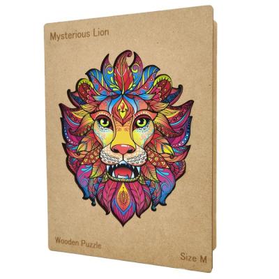 China Art Lion jigsaw puzzle basswood folk foreigner shaped wood printing and engraving pattern foreign trade animal wooden puzzle for sale