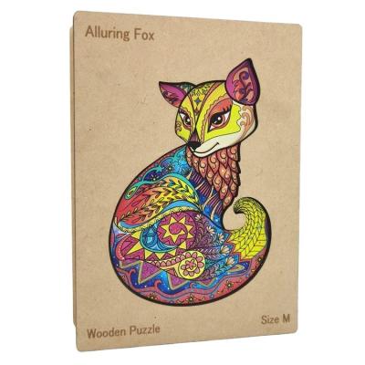 China Hot-selling Stain Border Art Irregular Jigsaw Puzzle Folk Three-Dimensional Animal Wood Puzzle Fox Shaped Wooden Puzzle Manufacturer for sale