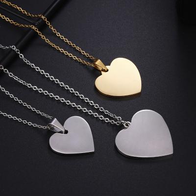 China Simple Heart Shaped Laser Anti-allergic Simple Heart Shaped Custom Name Necklace Jewelry Style Women's High Polished Necklace for sale