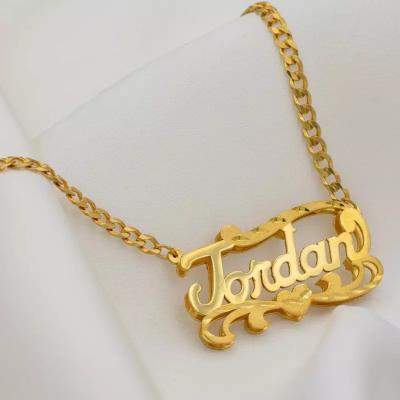 China Dropshipping Anti-allergic gold plated women custom name necklace two layers of gold jewelry silver letter for sale