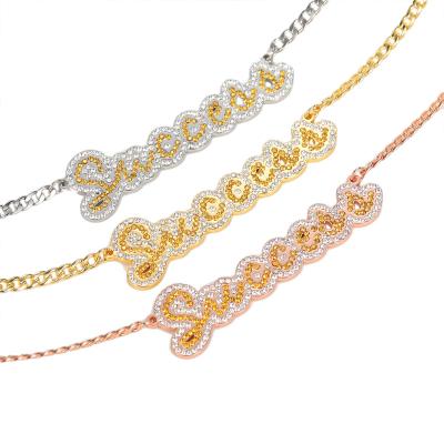 China Anti-allergic custom letter stainless steel name necklace with double color diamond name necklace for sale