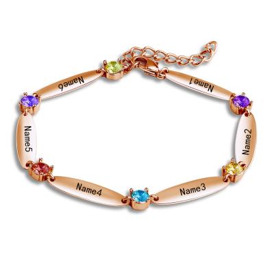 China custom engraving Anti-allergic Logo Name Birthstone Charm Colorful Diamond Bracelet in 2021 for sale