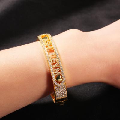 China 11mm Women's Custom Name Anti-allergic Diamond Open Bangle Hip Hop Zircon Bracelet dropshipping for sale