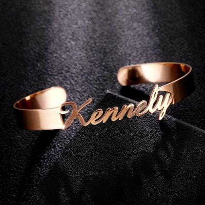 China Anti-allergic Custom Name Cuff Bracelet 2021 Female Personalized Gold Stainless Steel for sale