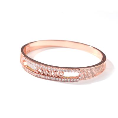 China Hip Hop Copper Set Zircon 11mm Custom Letter Cuff Bracelet Anti Allergic Drop Shipping for sale