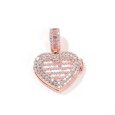 China Anti-allergic Photo Picture Trend Flip Photo Heart Pendant Custom Micro Pave CZ Diamond Pendant for sale