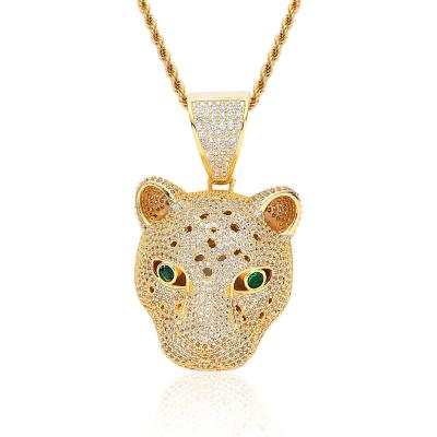 China newest Anti-allergic hip-hop pendant with micro-zircon leopard head with glitter animal lion pendant for sale