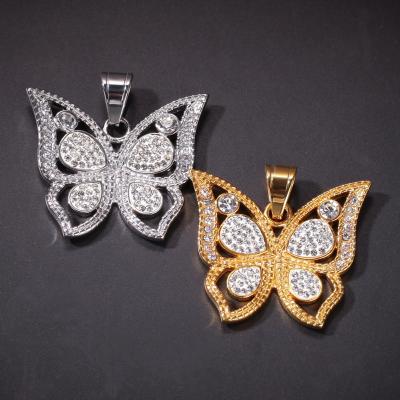 China Anti-allergic Creative Stainless Steel Butterfly Pendant Silver Gold Plated Hollow Butterfly Pendant for sale