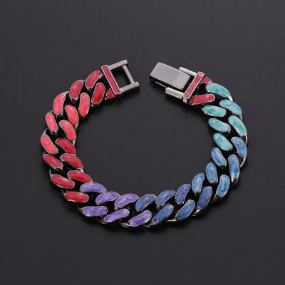 China Anti-allergic Hip Hop Oil Drop Bracelet Cuban Link Cuban Bracelet Mixed Color For Men for sale