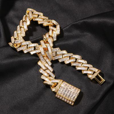 China High Quality Anti-allergic Men's and Women's Miami Link Chain Necklace for Sale Rectangular Zircon Thick Cuban Chains for sale