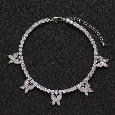 China 4mm Anti-allergic Tennis Butterfly Charm Hip Hop Bling Jewelry Anklet Chain Manufacturers Wholesale for sale