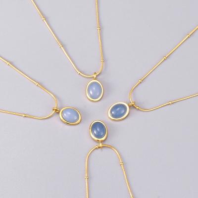 China Anti-allergic Blue Oval Necklace Chain Gold Plated Natural Necklace Jewelry for sale