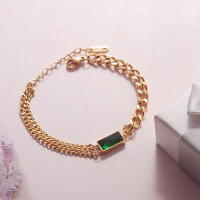 China Retro Style Stainless Steel Anti-allergic Bracelet Women's Cuba Gem Chain Bracelet for sale