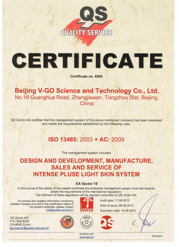 ISO 13485 - Beijing V-GO science and technology co., Ltd.