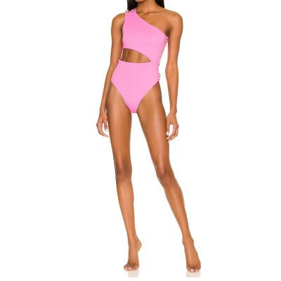 China Other 2022 summer new design women one piece swimsuits eurelon material one shoulder pink for sale