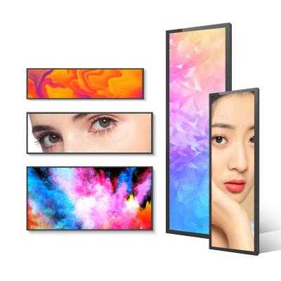 China 3G/4G/Camera/Printer/Human Sensor/LOGO 15 32 inch supermarket shelf ultra wide edg digital signage advertising display bar stretched lcd screen for sale