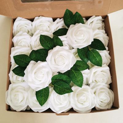 China Valentine Day Wall Decor Gift Romantic Custom Box White Artificial 25Pcs PE Stems Flowers For Wedding Decoration for sale