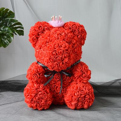 China Wholesale 40Cm PE Foam Flower Wholesale 40Cm Red Light Teddy Rose Bear With Diamonds Crown for sale