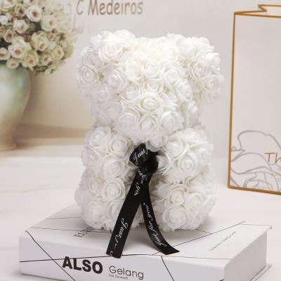 China OEM Valentine's Day Small 25cm Hug Heart PE Foam Flower Promotional White Teddy Rose Bear PE Foam Flower for sale