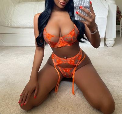 China Breathable Japanese Mature Sexy Orange Lace Harness Women Lingerie Nightgown Erotic Set for sale