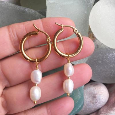 China Romantic Baroque Gold Silver Pearl Hoop Earrings Freshwater Pearl Circle Dangle Earrings for sale