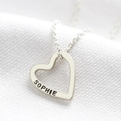 China TRENDY Personalized Name Necklace, Sterling Silver Personalized Family Names Heart Necklace, Customized Engraved Family Name Necklace for sale