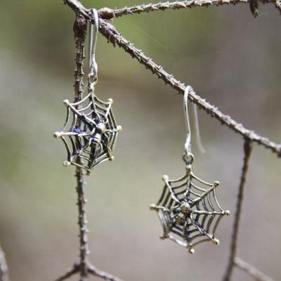 China 925 Sterling Silver Occult Handmade Gothic Occult Cobweb Earring Gothic Jewelry for sale