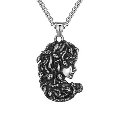 China Hiphop Vintage Viking Celtic Titanium Steel Medusa Norse Snake Pendant Necklace for Men and Women for sale