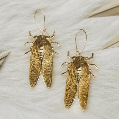 China Vintage Brass Copper Cicada Gold Earrings Ravenstone Nickel Free Jewelry for sale