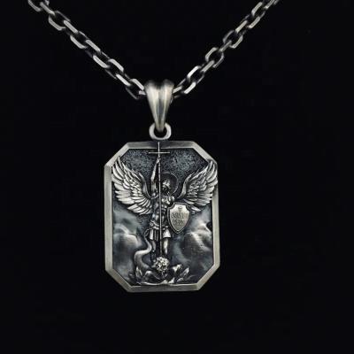 China St Micheal Necklace attractive men's pendant 925s 999 Sterling Silver Personalized Archangel Saint Michael Necklace Solid Silver Archangel for sale