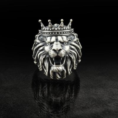 China African Jewelry Lion King Men Ring Oxidized Neo-Gothic Men's Lion Ring for sale