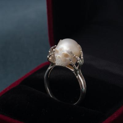 China Neo-Gothic Skull Pearl Ring 