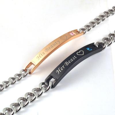 China Environmental Friendly Hot Selling Her Beast Her Beauty Couple Bracelets Stainless Steel Jewelry for sale