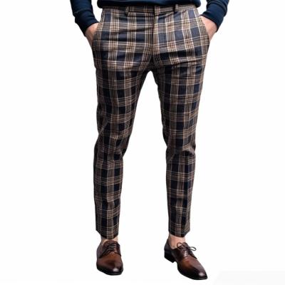 China High Quality Anti-Wrinkle Dress Suit Pants Men Breeches Office Official Wear Suit Men's Check Dark Blue Trousers for sale