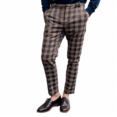 China Anti-Wrinkle Soild Casual Suit Check Pants Fitness Slim French Plaid Pants Dress Pants Men's Business Checked Pants for sale