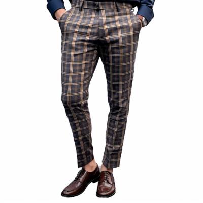 China Anti-Wrinkle Soild Suit Check Pants Slim Fitness French Plaid Pants Dress Pants Mens Business Casual Dress Check Pants for sale