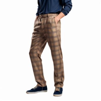 China Anti-Wrinkle OEM Custom Pant Suit Man Fashion Casual Pants Designs Cotton Mens Checked Trousers for sale