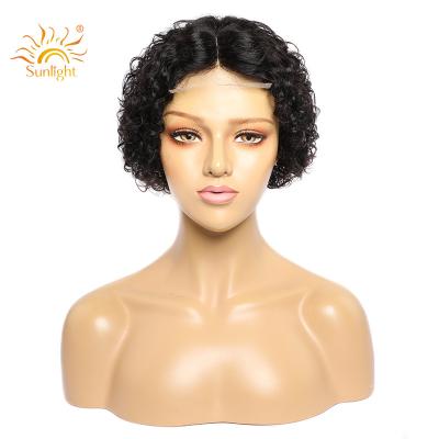 China Hair Pixie Cut Wig Beautiful Jerry Curl Sunlight 4x1Lace Closure Wig Virgin Short Weave Glueless Front Pixie Curl Peruvian Human Wig for sale